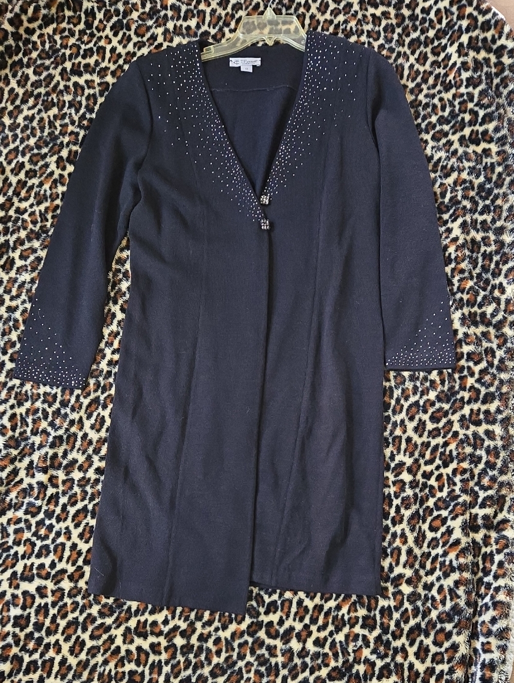 Vintage Black Long Cardigan with Crystal Detail (St. John Style)